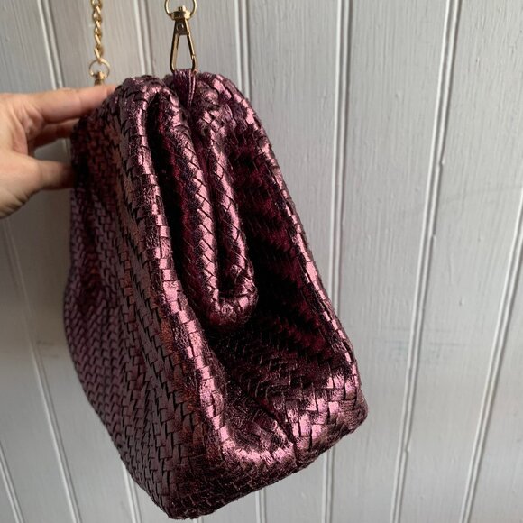 By Anthropologie Frankie Pink Metallic Chain Strap Clutch Crossbody Purse Dressy - Picture 4 of 14